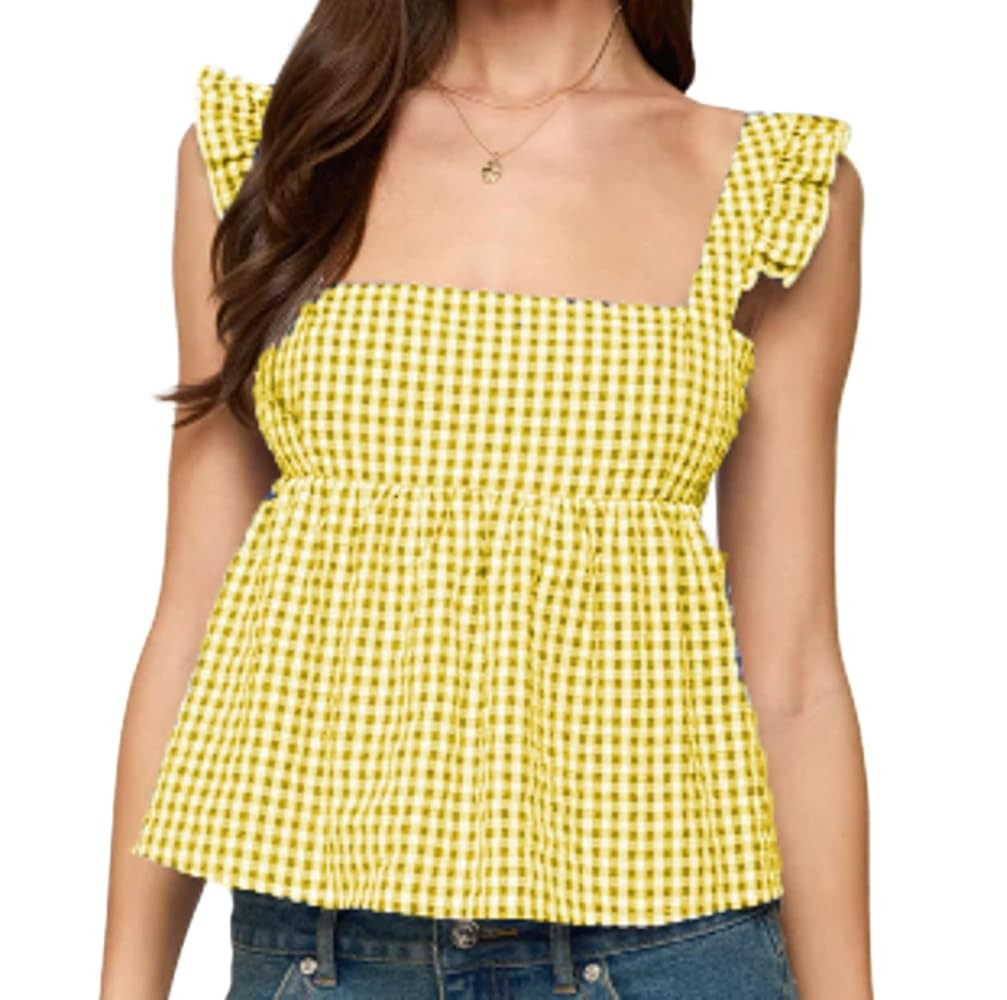 Women Plaid Babydoll Tank Top Gingham Square Neck Camisole Tops Checkered Spaghetti Strap Cami To... | Amazon (US)