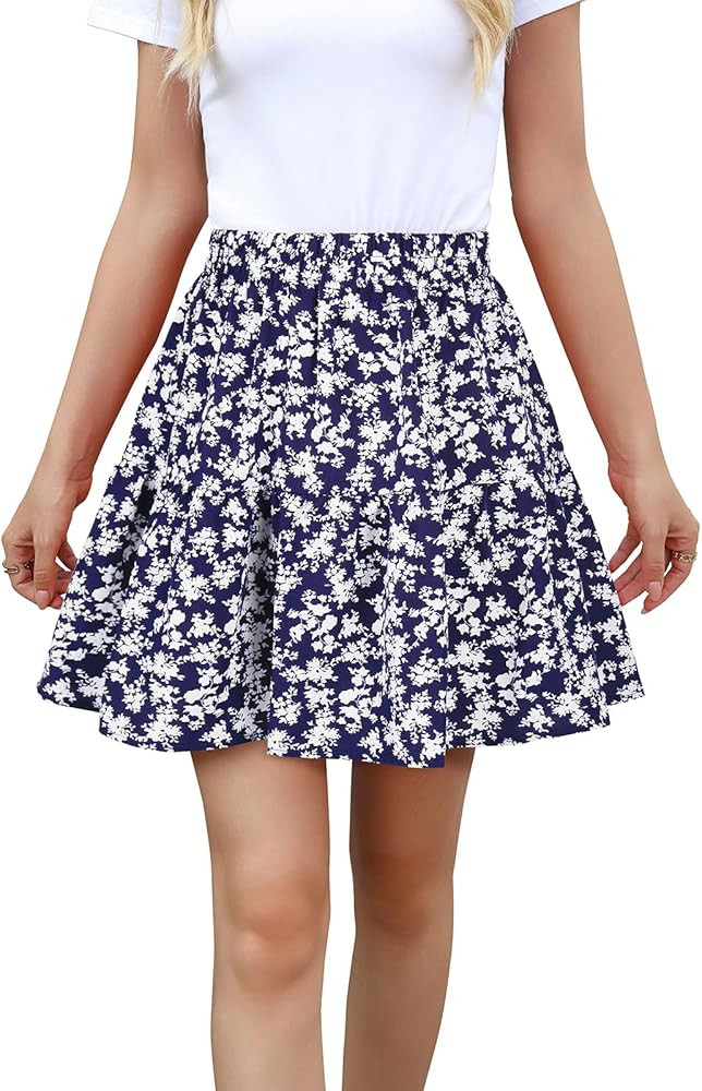Lyrur Mini Skirts for Women 2025 Summer Elastic High Waist Tiered Ruffle Cute Beach Vacation Shor... | Amazon (US)