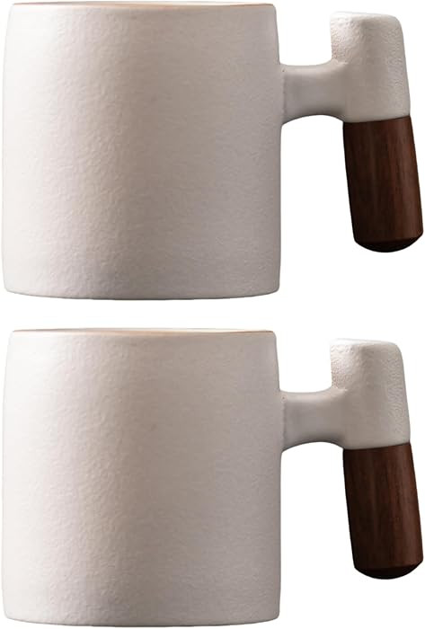 2-Oz Ceramic Espresso Cups with Wood Handle, 2/4-Piece Set for Coffee, Tea, Latte - Dishwasher Sa... | Amazon (US)