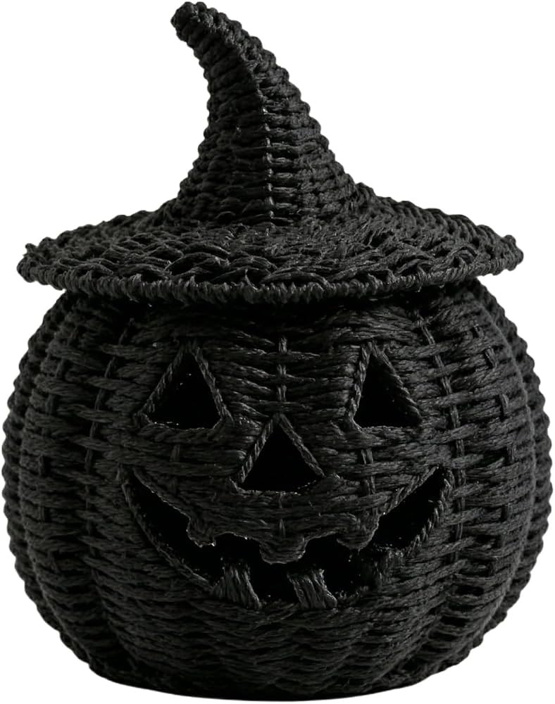 Halloween Woven Seagrass Pumpkin for Spooky Halloween Candy Storage and Home Decor, Black Handcra... | Amazon (US)
