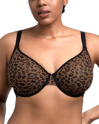 HSIA Minimizer Bras for Women Full Coverage Underwire Unlined Leopard Mesh Plus Size Bra for Big ... | Amazon (US)