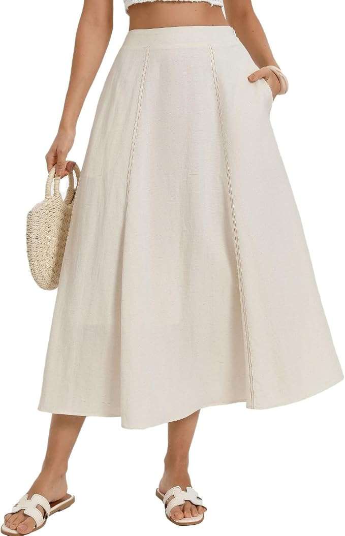 Kate Kasin 2026 Women's Linen Blend Skirts, High Waist A Line Skirt, Flowy Summer Long Skirt with... | Amazon (US)