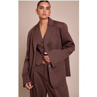 Dark Brown Tailored Woven Oversized Dad Blazer | PrettyLittleThing US