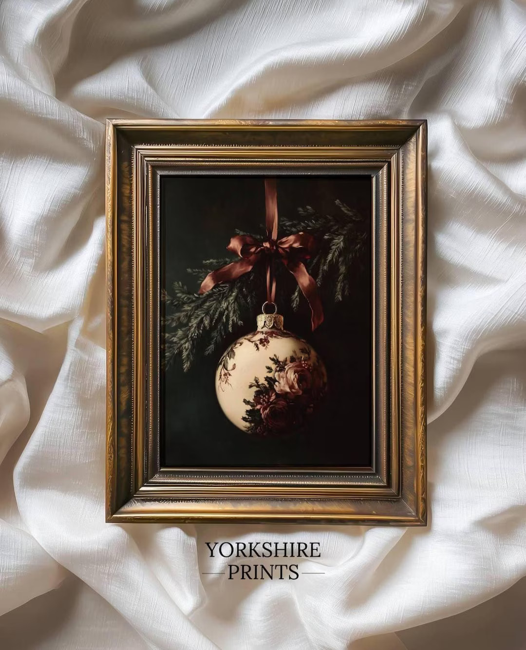 Vintage Christmas Ornament Print: Moody Floral Bauble Oil Painting (Digital Download) | Etsy (US)