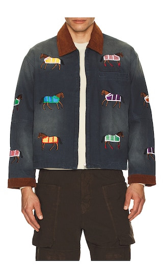 Found Lariat Horse Embroidered Work Jacket in Navy. - size XL/1X | Revolve Clothing (Global)