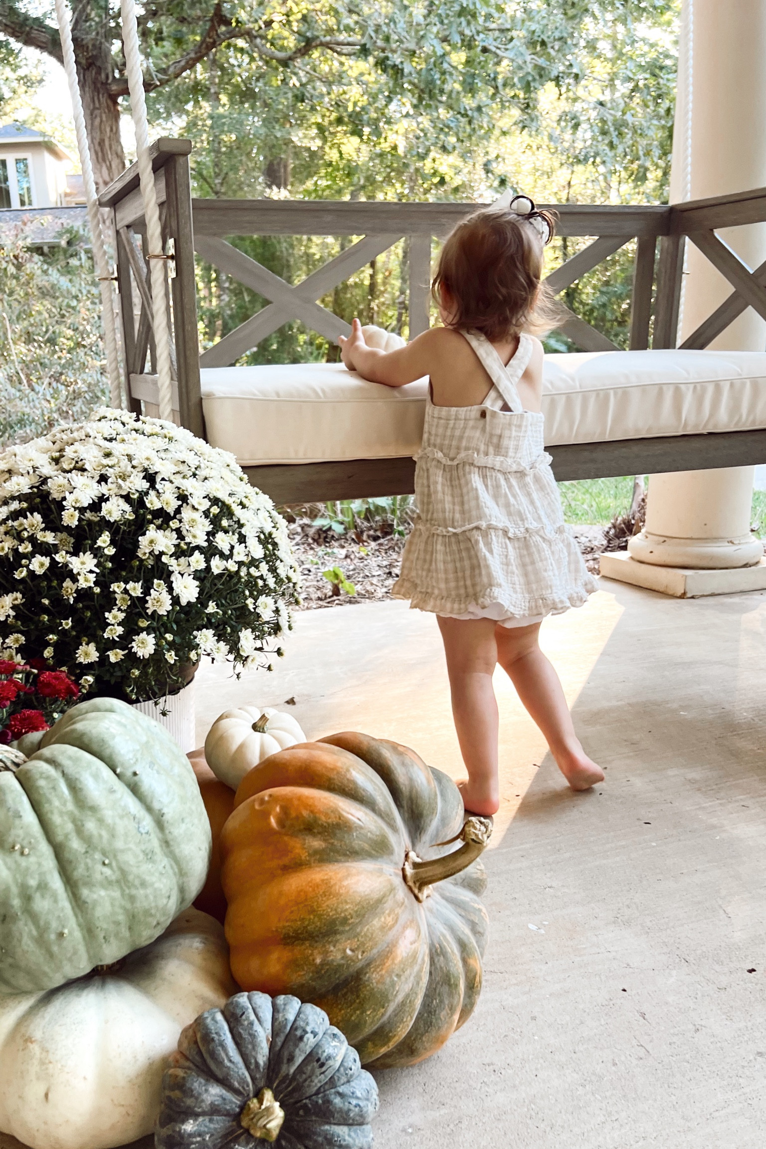 Porch swing 
Beige plaid dress 


#LTKHome