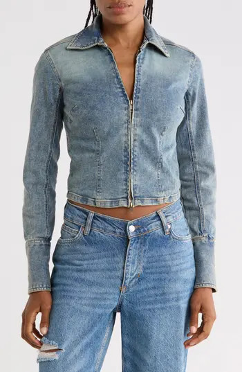 Free People Sammy Zip Denim Top in Blue at Nordstrom Rack, Size X-Small | Nordstrom Rack