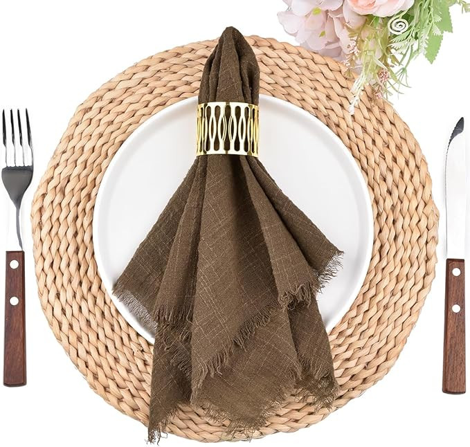 Rustic Cloth Napkins 16.5x16.5 Inches Handmade Cotton Linen Napkins with Fringe Boho Washable Din... | Amazon (US)