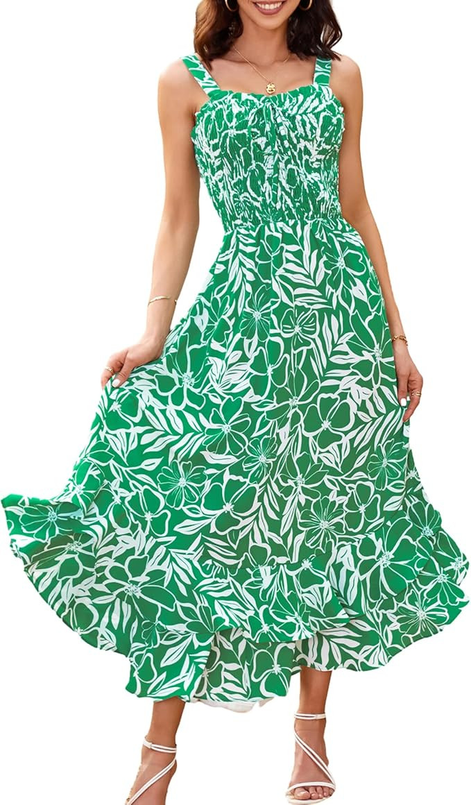 GRACE KARIN Women's 2023 Summer Floral Boho Dress Square Neck Strapped Swing A Line Beach Long Ma... | Amazon (US)