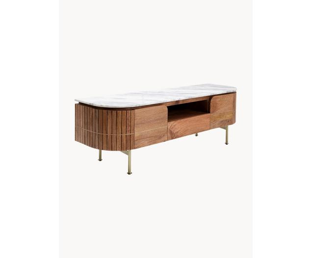 Console TV faite main en bois de manguier avec plateau en marbre Grace | Westwing | Westwing EU