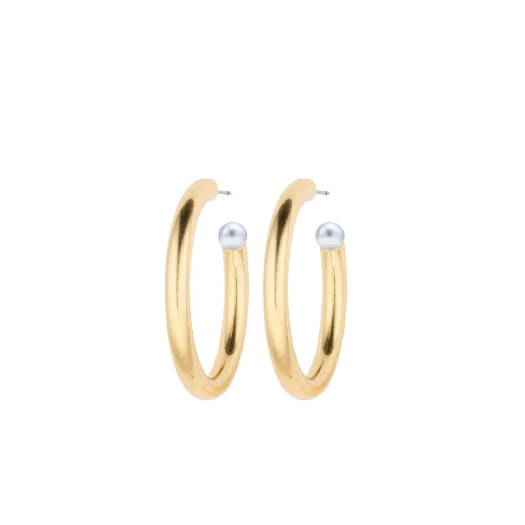 Chunky Golden Hoops and Pearl Earring | Over The Moon