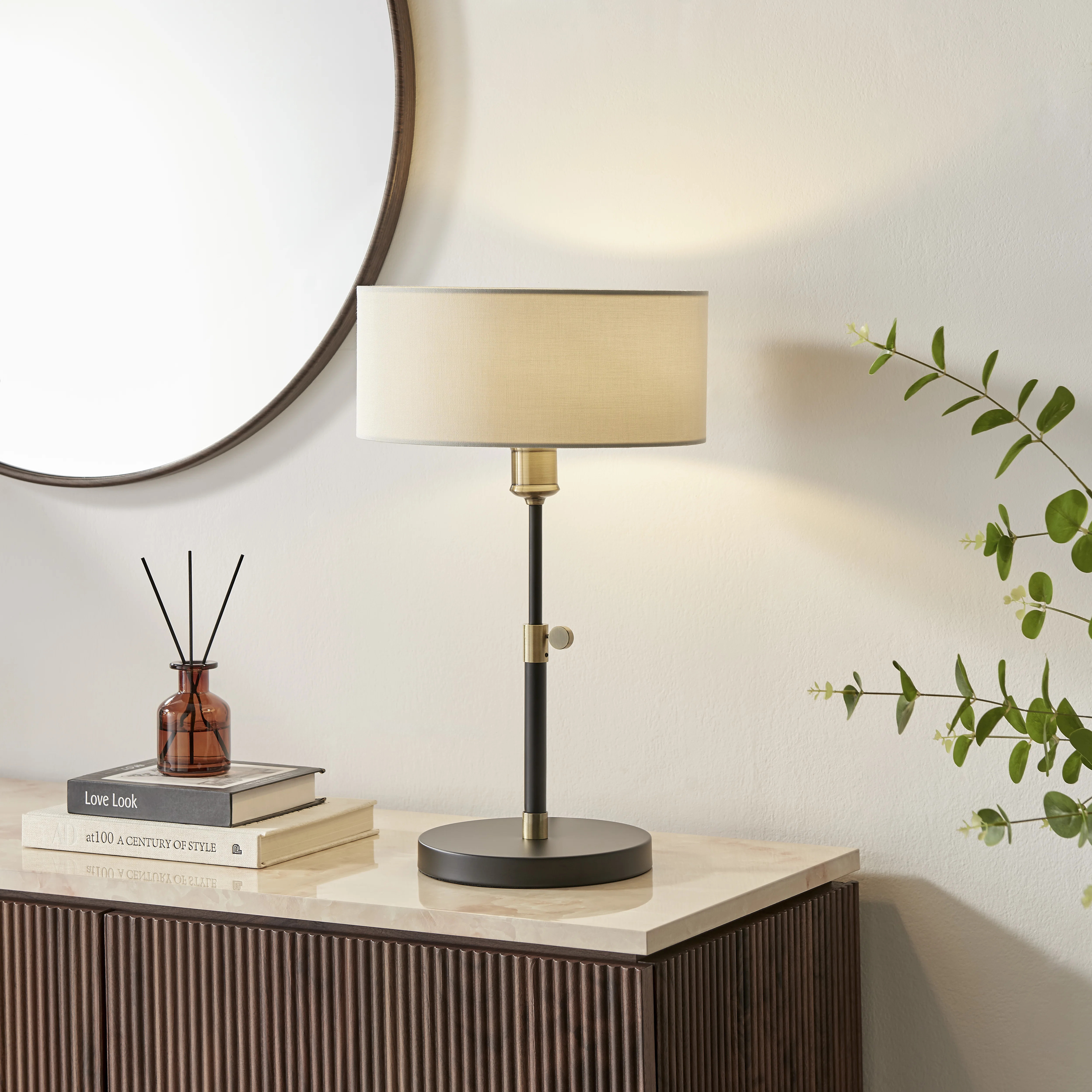 Luci Brass & Black Table Lamp With White Shade - Modern Industrial Style | Wayfair UK