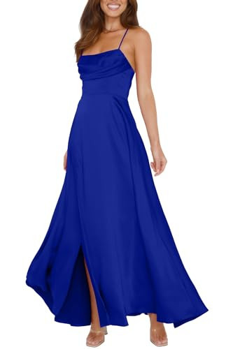 noncey Women's Satin Bridesmaid Dress Long Formal Evening Gown Royal Blue Bridesmaid Dress for Women Satin Midi Dress 2025 8 Royal Blue NO81 | Amazon (US)