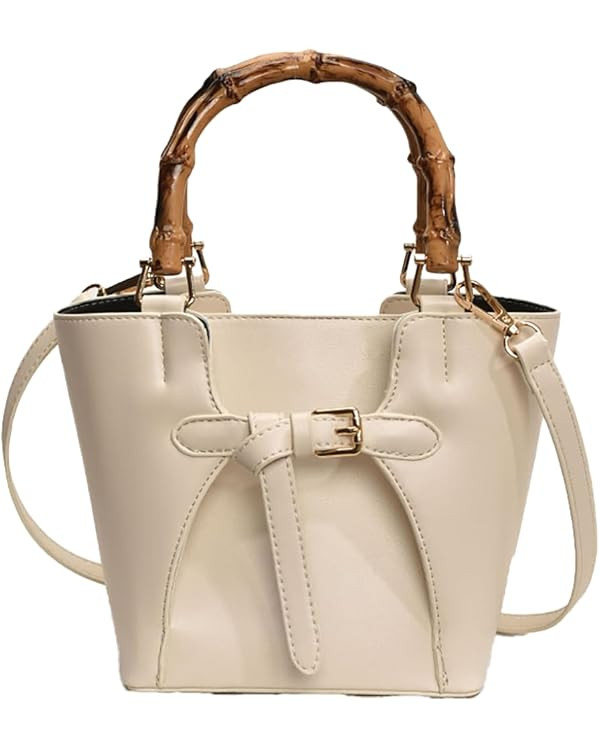 Women’s Bucket Bag Trendy Crossbody Bags For Women Vegan Leather Bamboo Handle Shoulder Handbag... | Amazon (US)