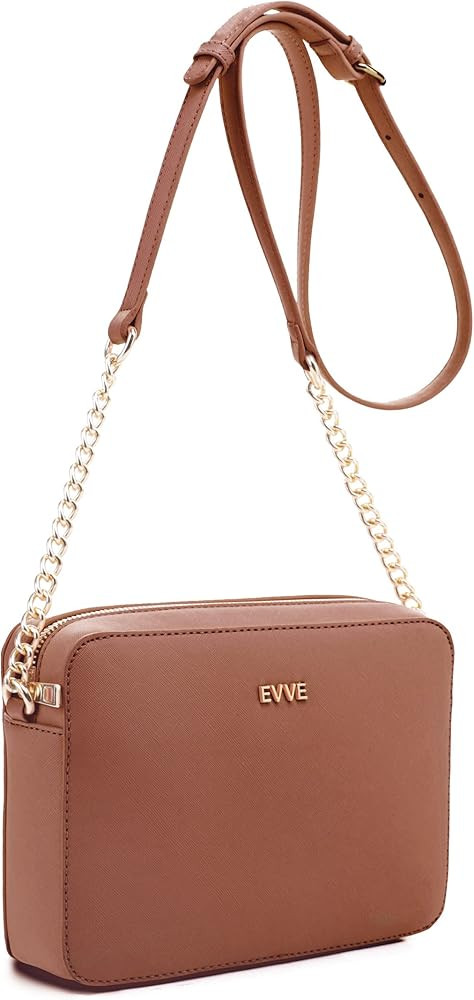 EVVE Women's Saffiano Crossbody Camera Bag Designer Shoulder Purse with Chain and Leather Strap | Amazon (US)