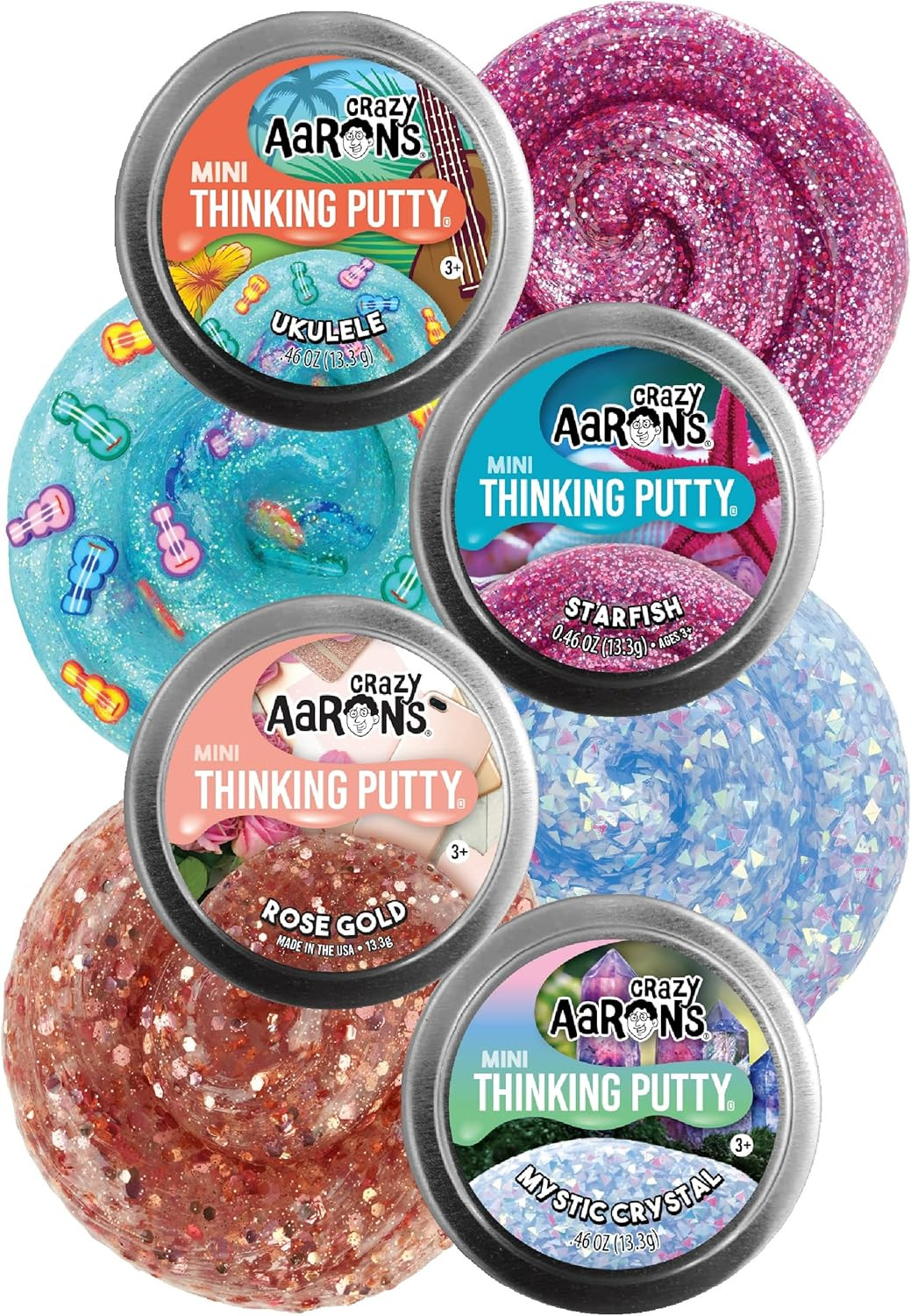 Crazy Aaron's Putty Mini Tins Mystical Crystal, Ukulele, Starfish & Rose Gold Gift Set Bundle - 4... | Amazon (US)