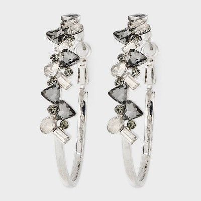 Glass Stone Hoop Earrings - A New Day™ Black/Silver | Target