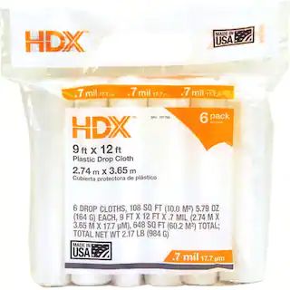 HDX 9 ft. x 12 ft. 0.7 mil Plastic Drop Cloth (6-Pack) DCHD-07-6 - The Home Depot | The Home Depot