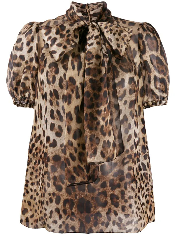 Dolce & Gabbana leopard-print pussy-bow Organza Blouse | Brown | FARFETCH | Farfetch Global
