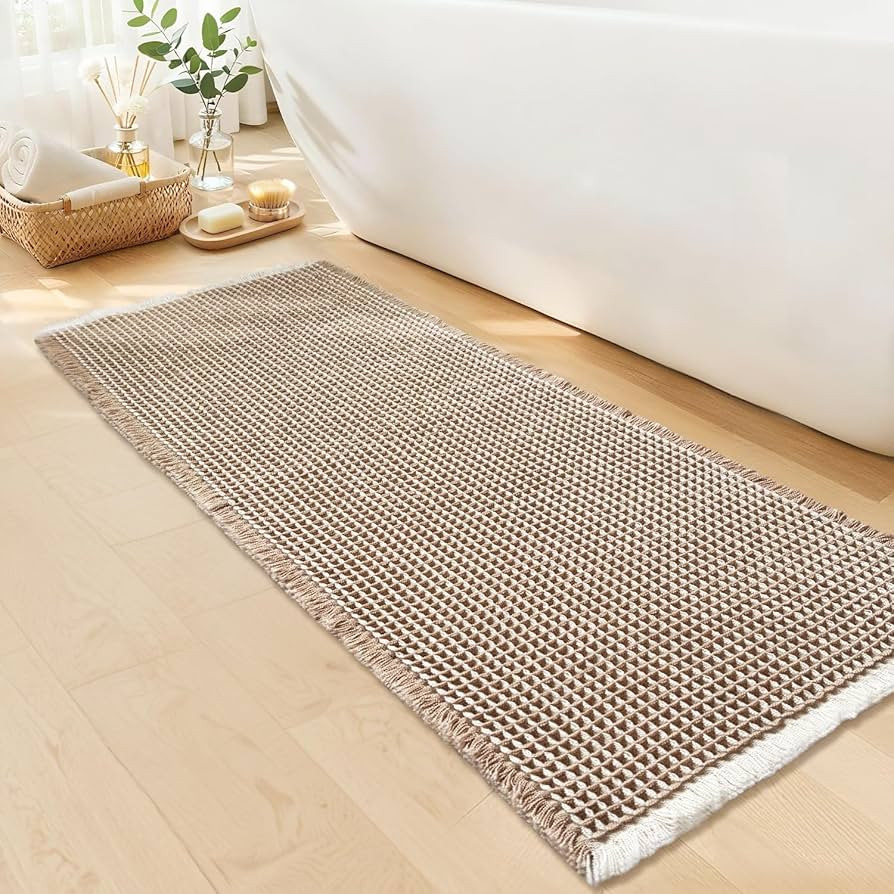 GRLYUH Waffle Bath Mat - Boho Bathroom Rugs Non Slip Washable, Super Absorbent & Quick Dry, Soft ... | Amazon (US)