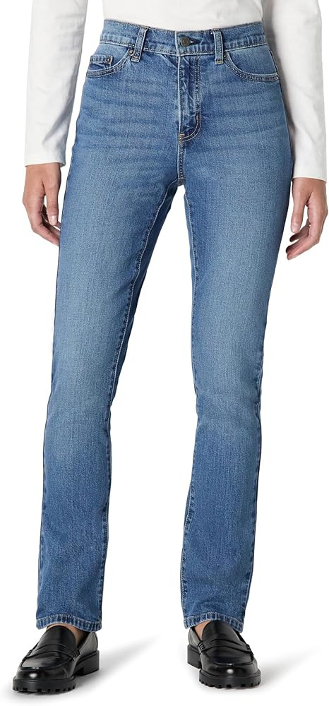 Amazon Essentials Womens Medium Insta-Stretch Slim-Fit Mid-Rise Straight Leg Size-Inclusive Jeans | Amazon (US)