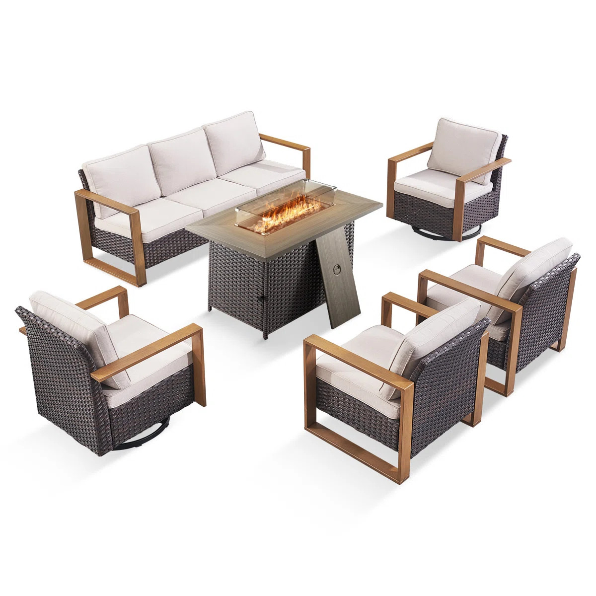 Latitude Run® Aldiana 6-Piece Outdoor Conversation Set With Swivel Gliders And Fire Pit Table, 7... | Wayfair North America