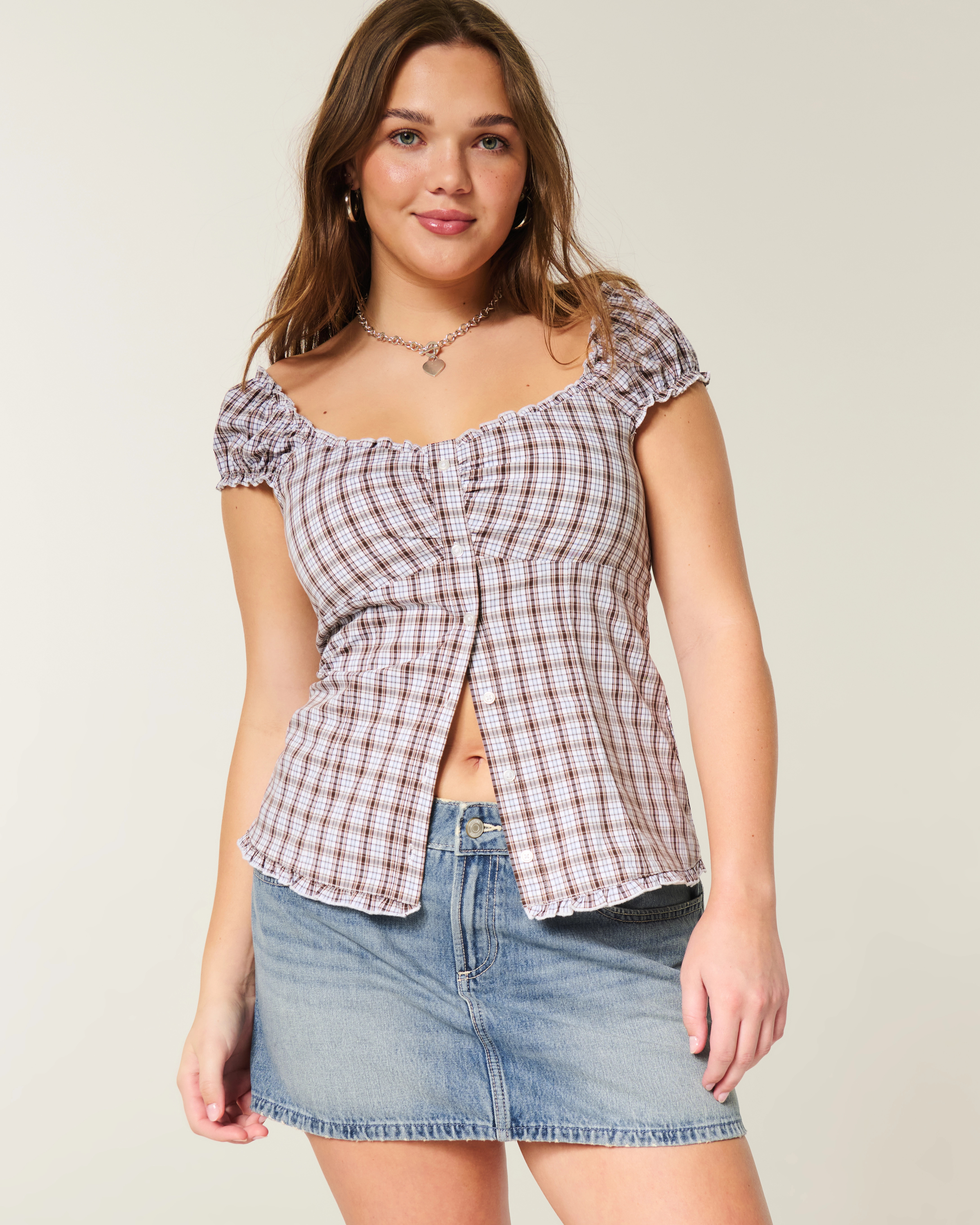 Low-Rise Denim Mini Skort | Hollister (UK)
