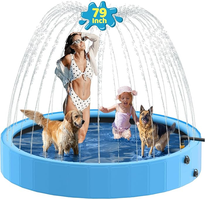 Raxurt Dog Pool with Sprinkler, 79'' Foldable Dog Pools for Large Dogs, 2-in-1 Sprinkler Pool Hea... | Amazon (US)