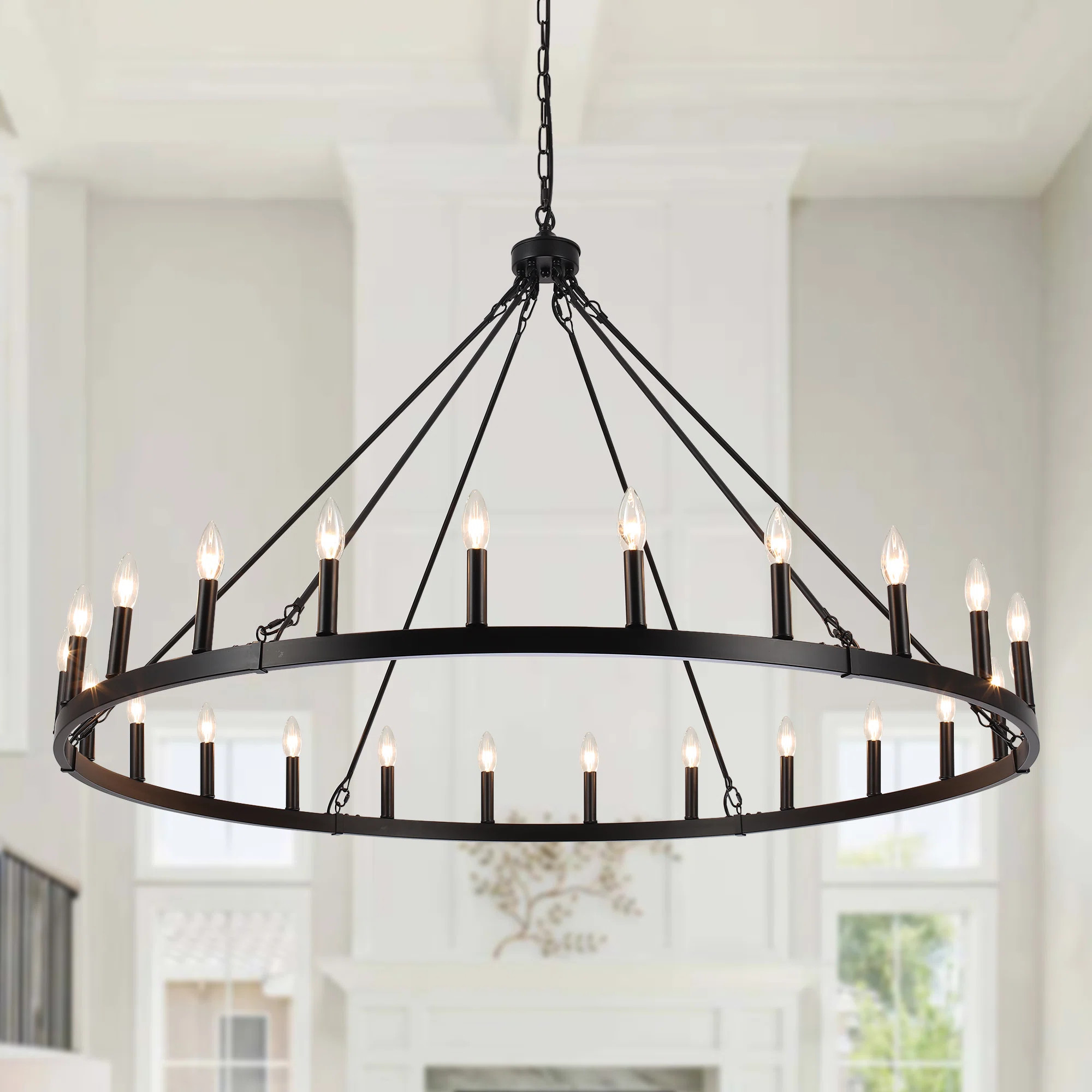 Yeraldine 36 - Light 60in. Lagre Dimmable Wagon Wheel Chandelier Farmhouse Round Vintage Candle S... | Wayfair North America