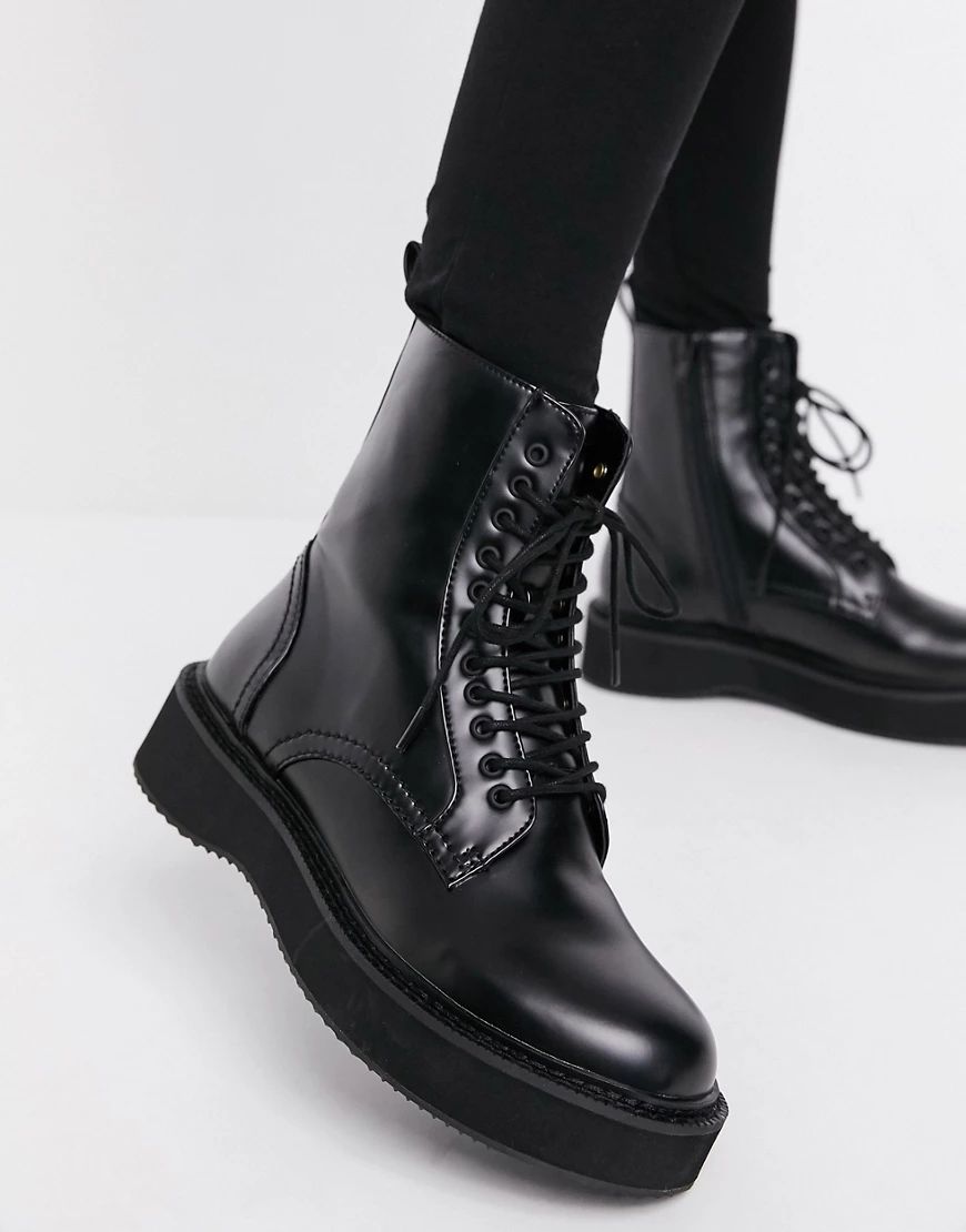 Mango lace up biker boot in black | ASOS (Global)