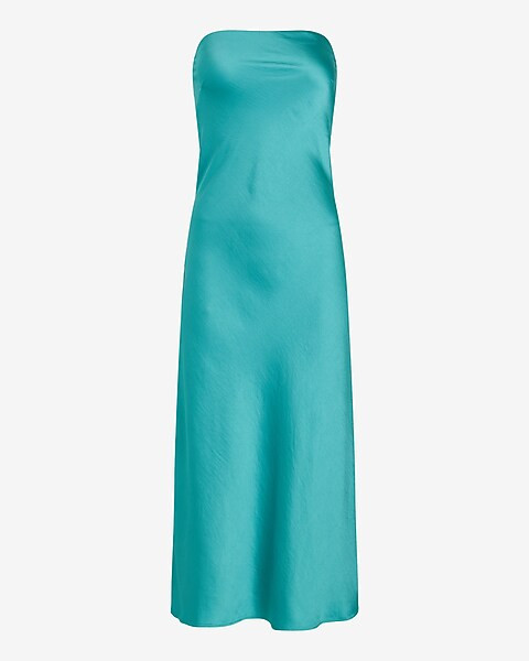Satin Strapless Midi Slip Dress | Express