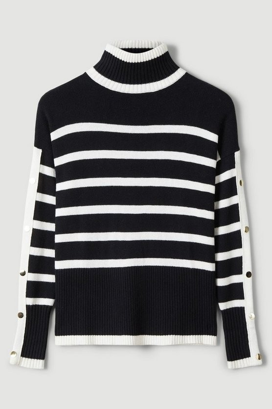 Mid Gauge Cashmere Mix Stripe Jumper | Karen Millen UK + IE + DE + NL