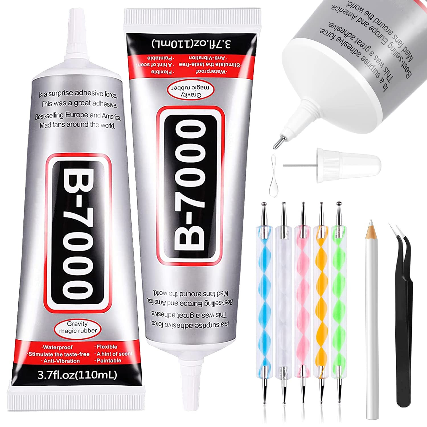 B7000 Adhesive Rhinestones Glue for Crafts, 2PCS 110ml / 3.7 fl oz with 5 Dotting Pen Tool, Wax P... | Amazon (US)