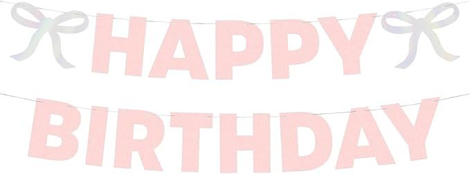 xo, Fetti Happy Birthday Bow Banner Iridescent Foil + Pink Glitter, 5 Ft. | Birthday Party Decora... | Amazon (US)