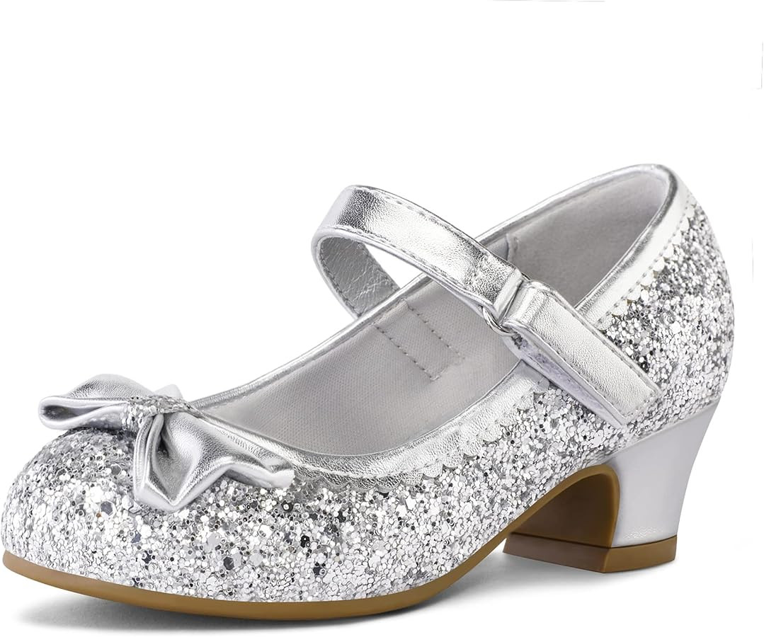 K KomForme Girl's Dress Shoes Mary Jane Glitter 1.5 in Low Heel Wedding Party Princess Shoes for ... | Amazon (US)