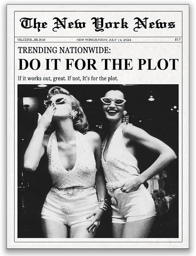 Vintage Do It For The Plot Newspaper Print, Retro Affirmation Poster, Trendy Wall Art, Apartment ... | Amazon (US)