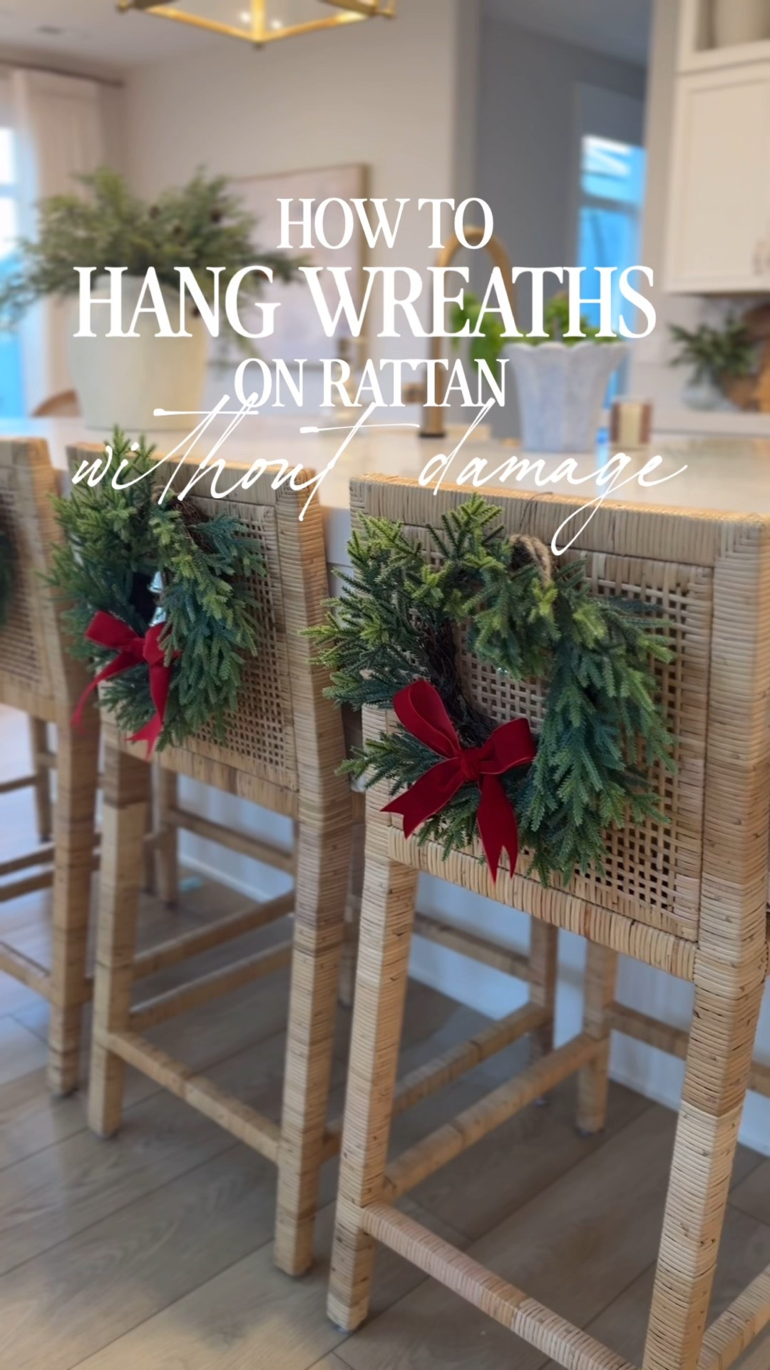 If you have rattan chairs or barstools and you want to add wreaths without causing damage, grab some floral wire and some scissors and I’ve got you covered!! 

#christmasdecorhacks #rattanbarstools #christmaswreaths #classicchristmas 

#LTKHoliday #LTKSeasonal #LTKFindsUnder50