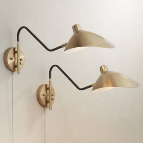 360 Lighting Colborne Brass Bronze Plug-In Swing Arm Wall Lamps Set of 2 | Lamps Plus