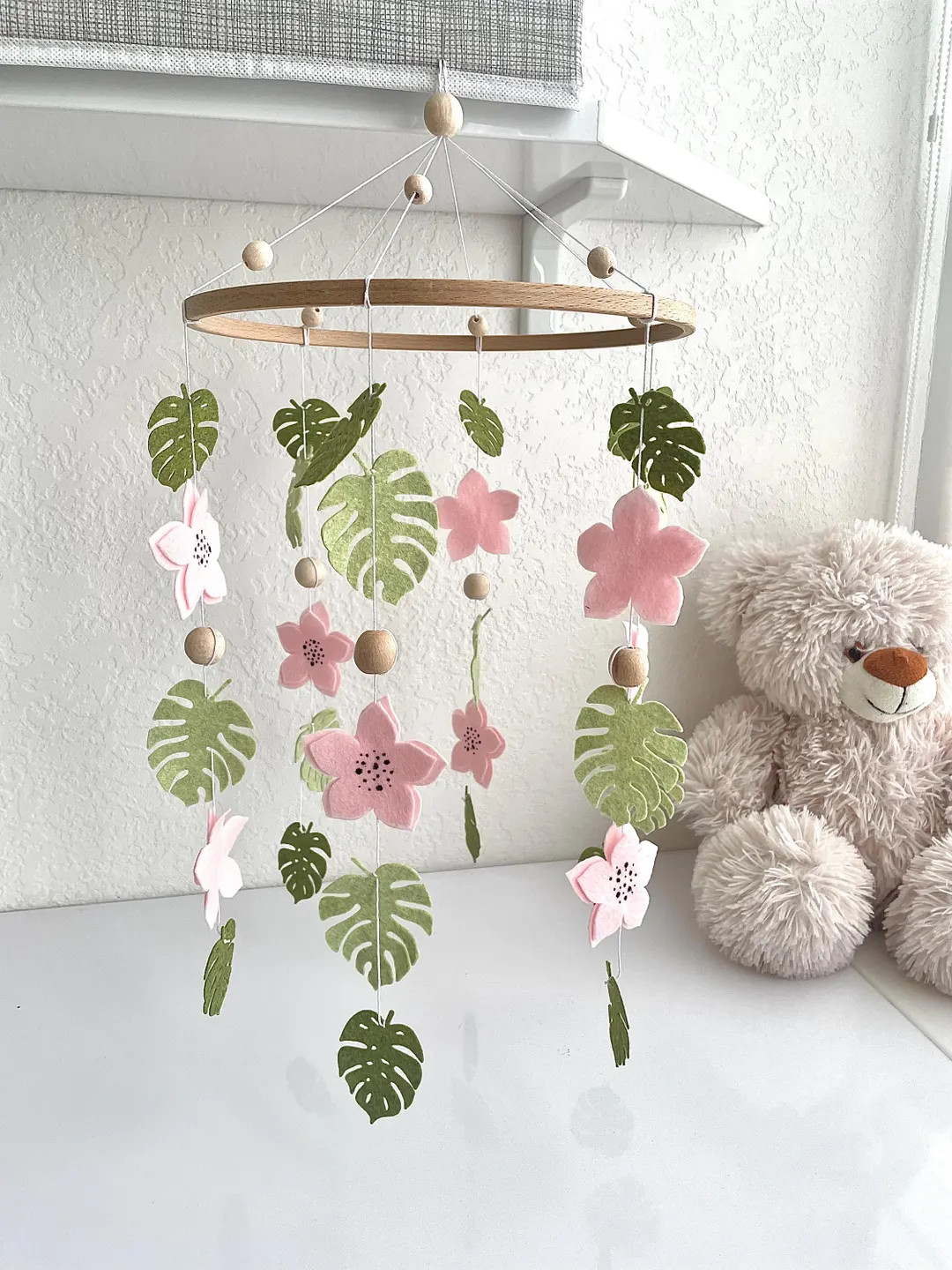 Monstera Wooden Baby Mobile nursery, Jungle theme Mobiles for Nursery, Monstera tropical leaves j... | Etsy (US)