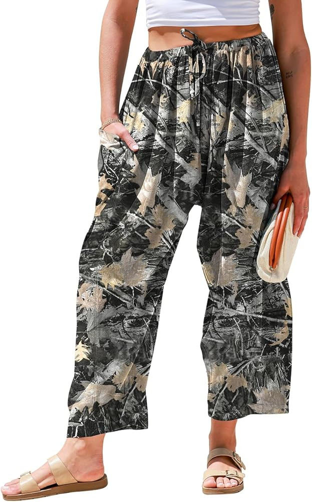 TARSE Womens Linen Wide Leg Pants Casual Loose Drawstring Summer 2025 Beach Travel Vacation Palaz... | Amazon (US)