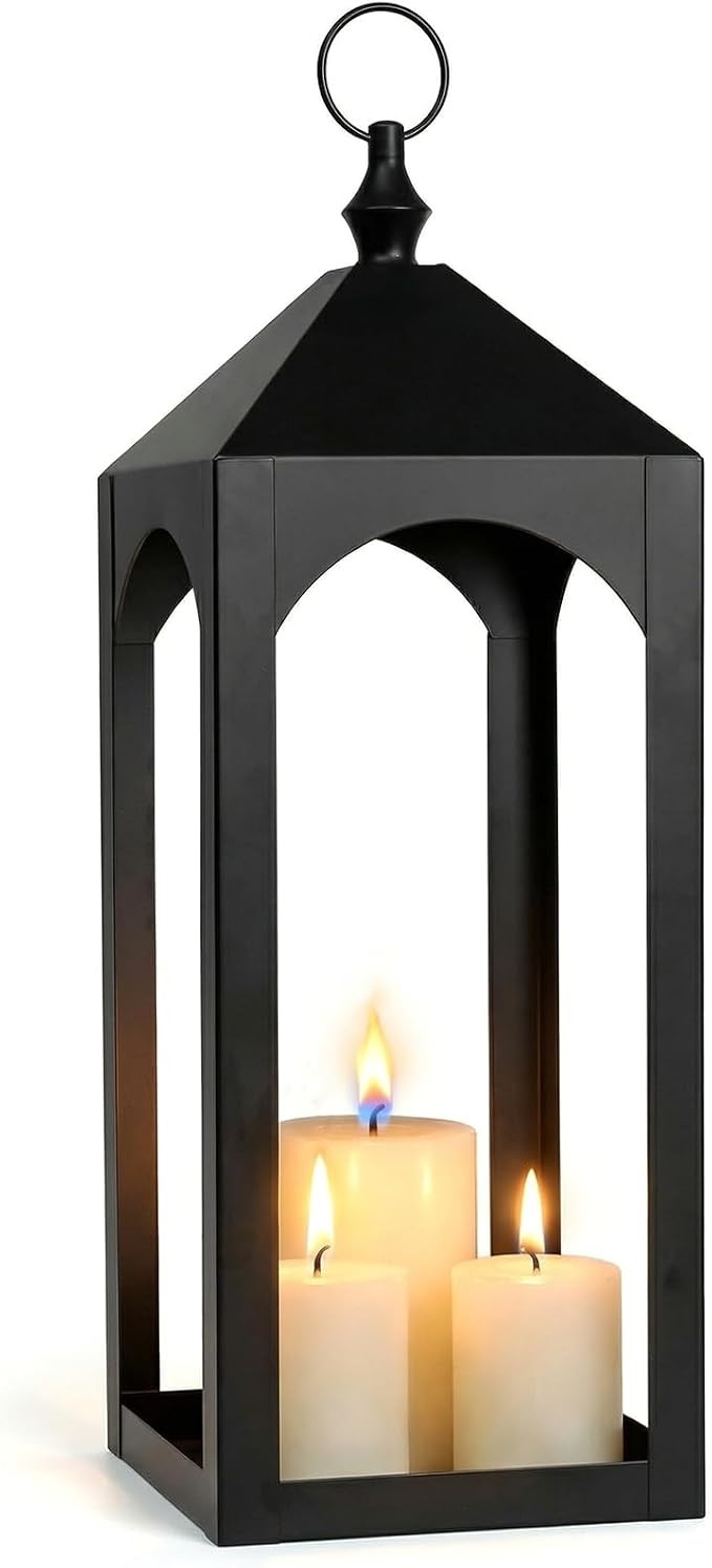 23 Inch Black Metal Outdoor Lantern with Hanging Ring Modern | Amazon (US)
