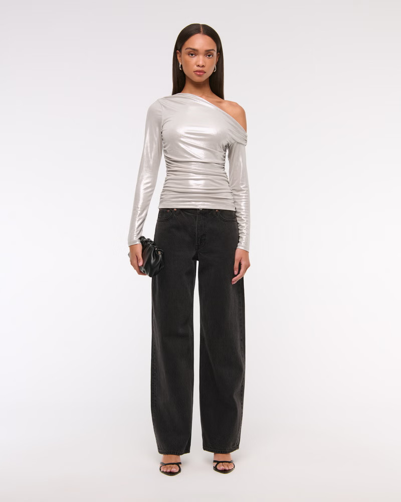 Women's Long-Sleeve Liquid Shine Draped Top | Women's Tops | Abercrombie.com | Abercrombie & Fitch (US)