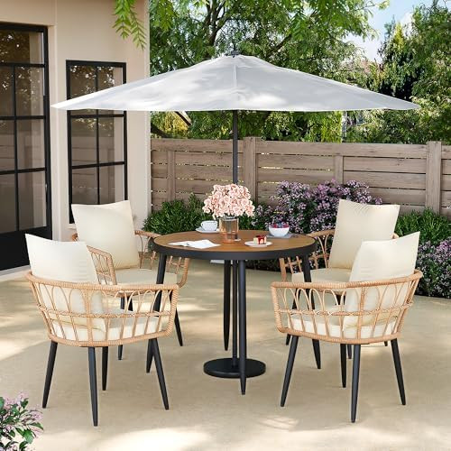 Pamapic 5-Pieces Patio Dining Set with Wood Table Top, All-Weather PE Rattan Patio Furniture Set,... | Amazon (US)
