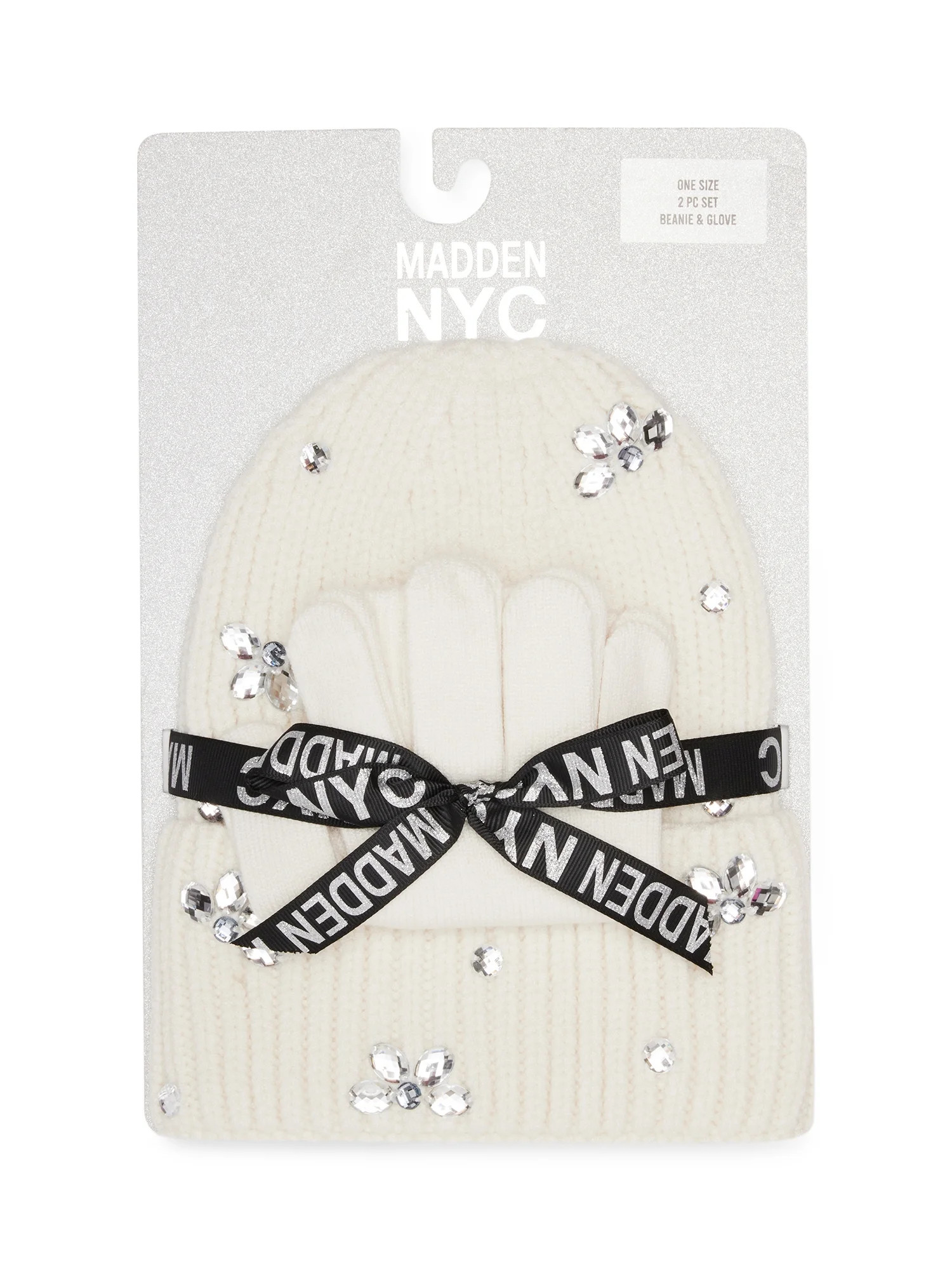Madden NYC Women's Cuffed Beanie with Rhinestones and Magic Gloves, 2-Piece Gift Set | Walmart (US)