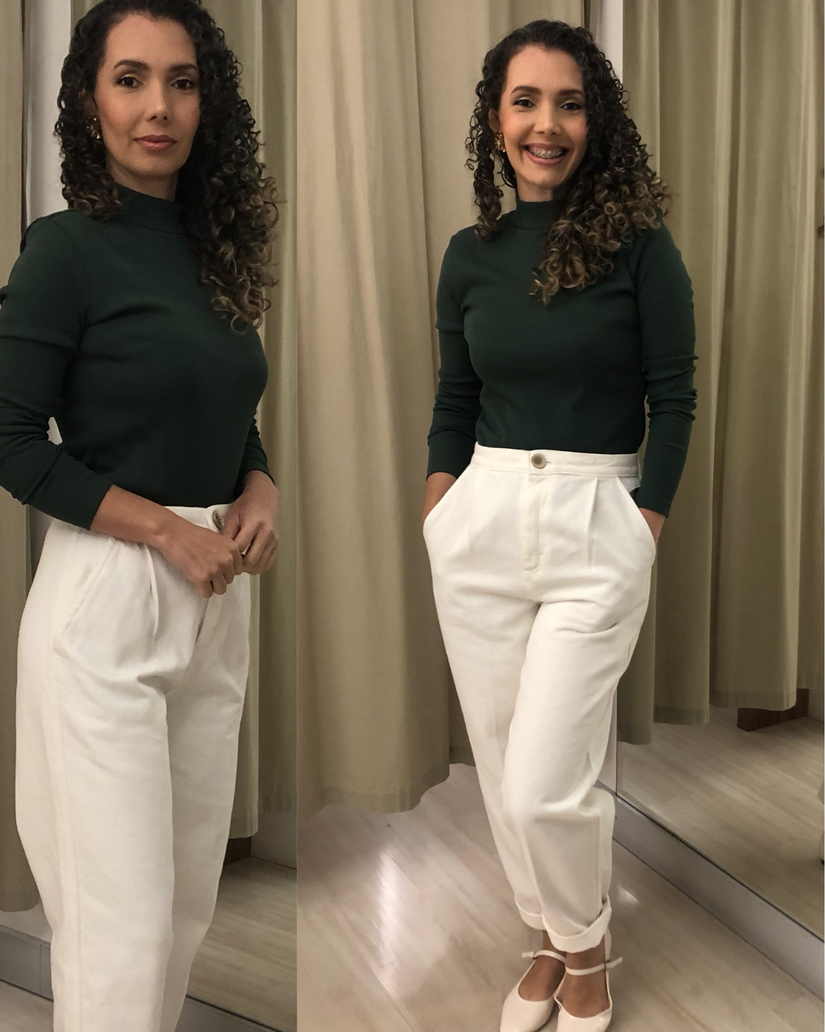 Look das lojas Renner. Calça mom em off white, combinada com uma blusa de manga comprida e gola alta em verde. Produção casual elegante. 
 

#LTKlookdetrabalho #LTKbrasil #LTKwinter