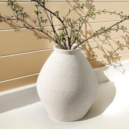 12” Ceramic Distressed Vase Handcrafted Rustic Neutral Decorative Floor Vases Home Decor Accent for Living Room, Dining Table, Entryway or Shelf Styling | Amazon (US)