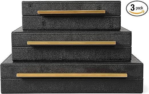 PETCTN Kingflux Faux Black Shagreen Leather Set of 3 Pcs Decorative Boxes, Storage Boxes Jewelry ... | Amazon (US)