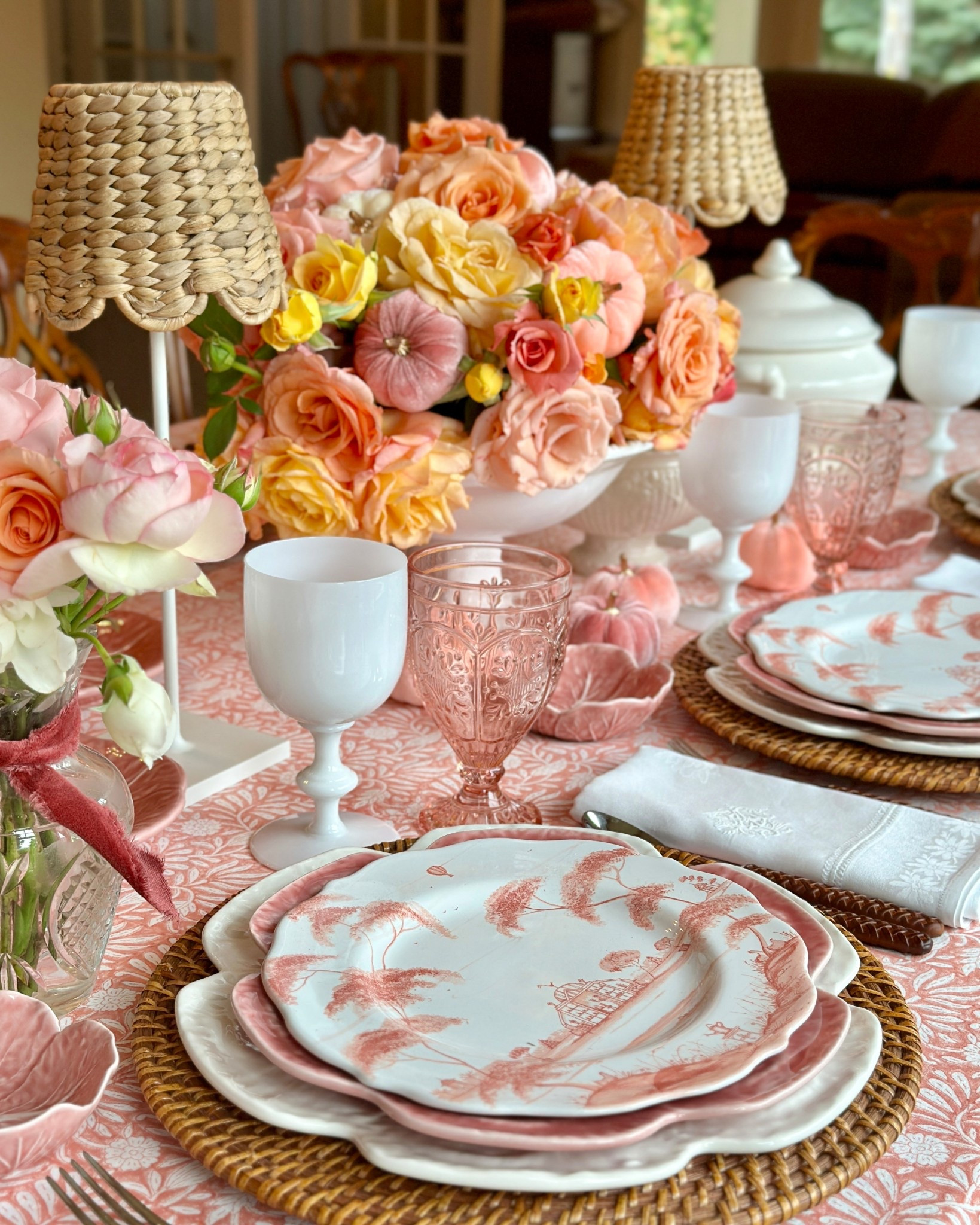 Fall table in pink and peach tones pink cabbageware 

#LTKHoliday #LTKSeasonal #LTKHome