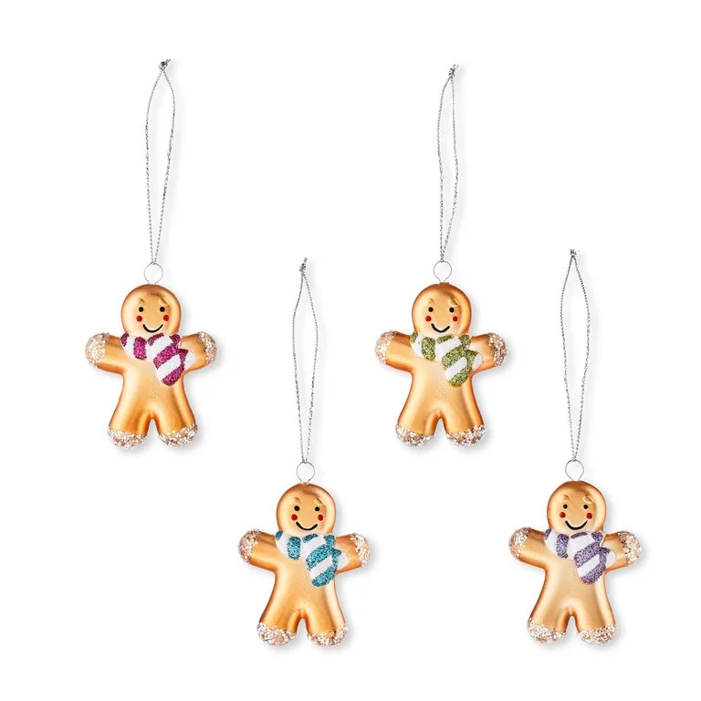 Gingerbread Man Mini Decorative Christmas Ornaments, Multicolor, 4 Count, by Holiday Time | Walmart (US)