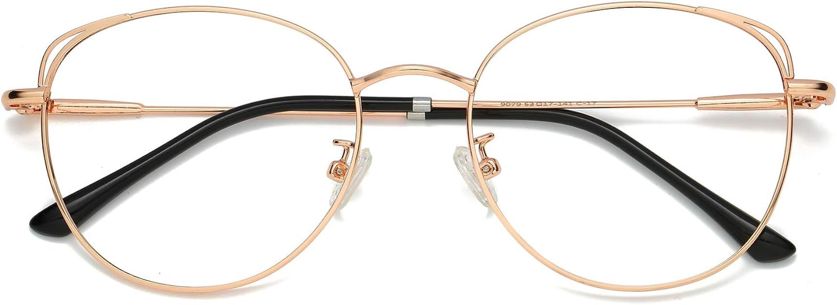 SOJOS Cat Eye Blue Light Blocking Glasses Hipster Metal Frame Women Eyeglasses She Young | Amazon (US)